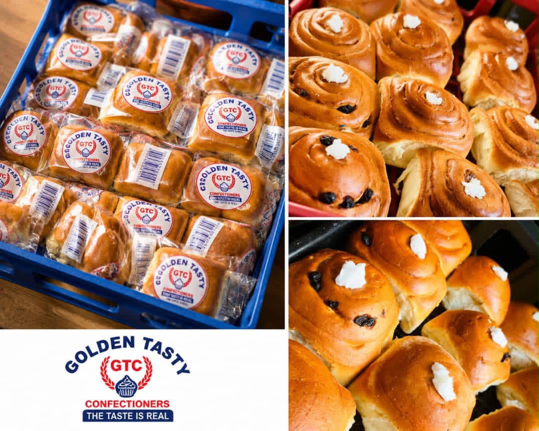 Golden Tasty Chelsea buns and packaged bakery products